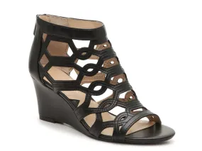 ADRIENNE VITTADINI Women's  •Raines• Caged Wedge Sandal Black Leather 7M