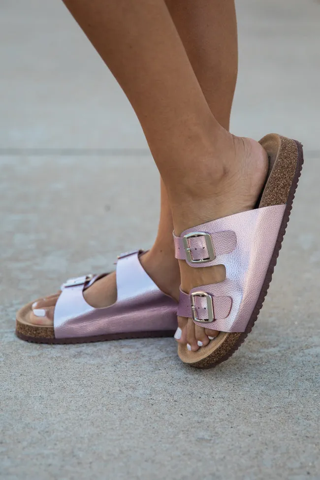 Andrea Pink Metallic Double Strap Sandal