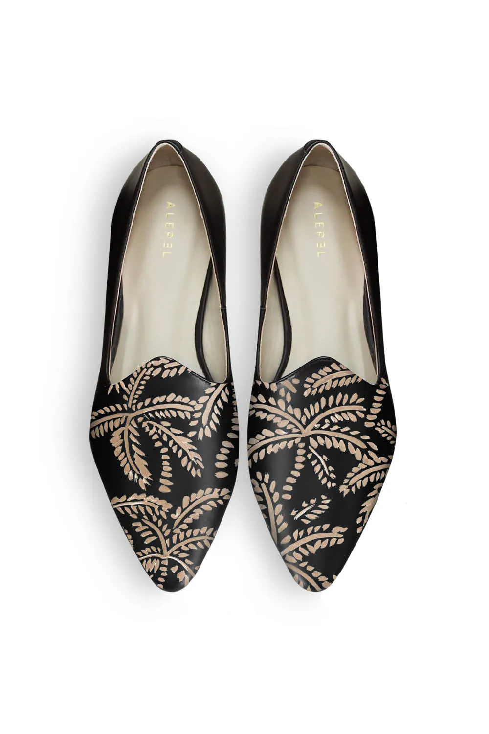 Beige Abstract Palms Black Loafer