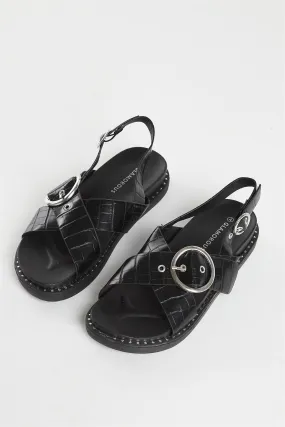 Black Croc Cross Over Sandal