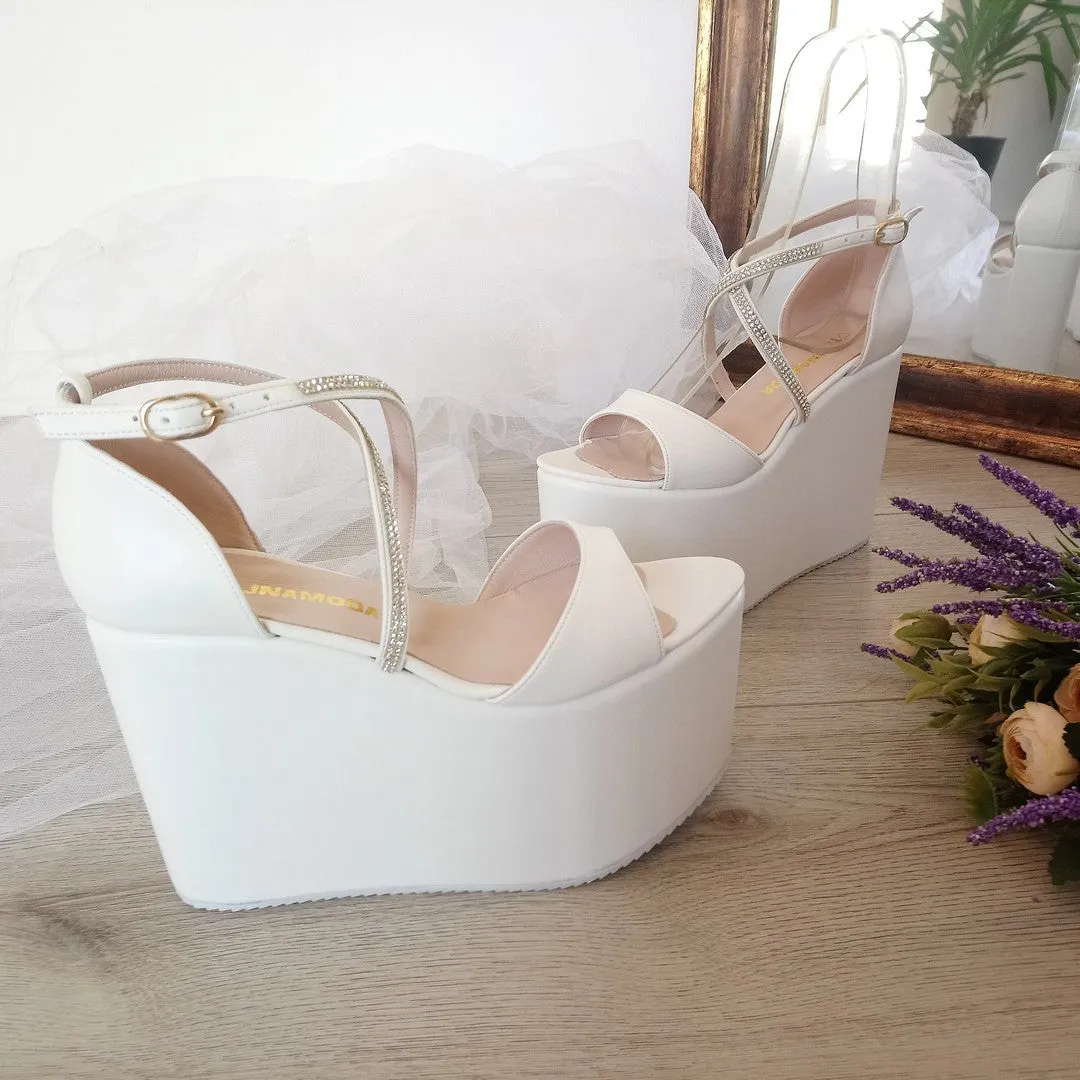 Bridal Collection White Wedge Platform Sandals