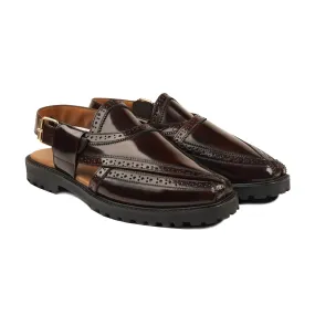 Brooklyn - Men's Dark Brown Box Leather High Shine Sandal