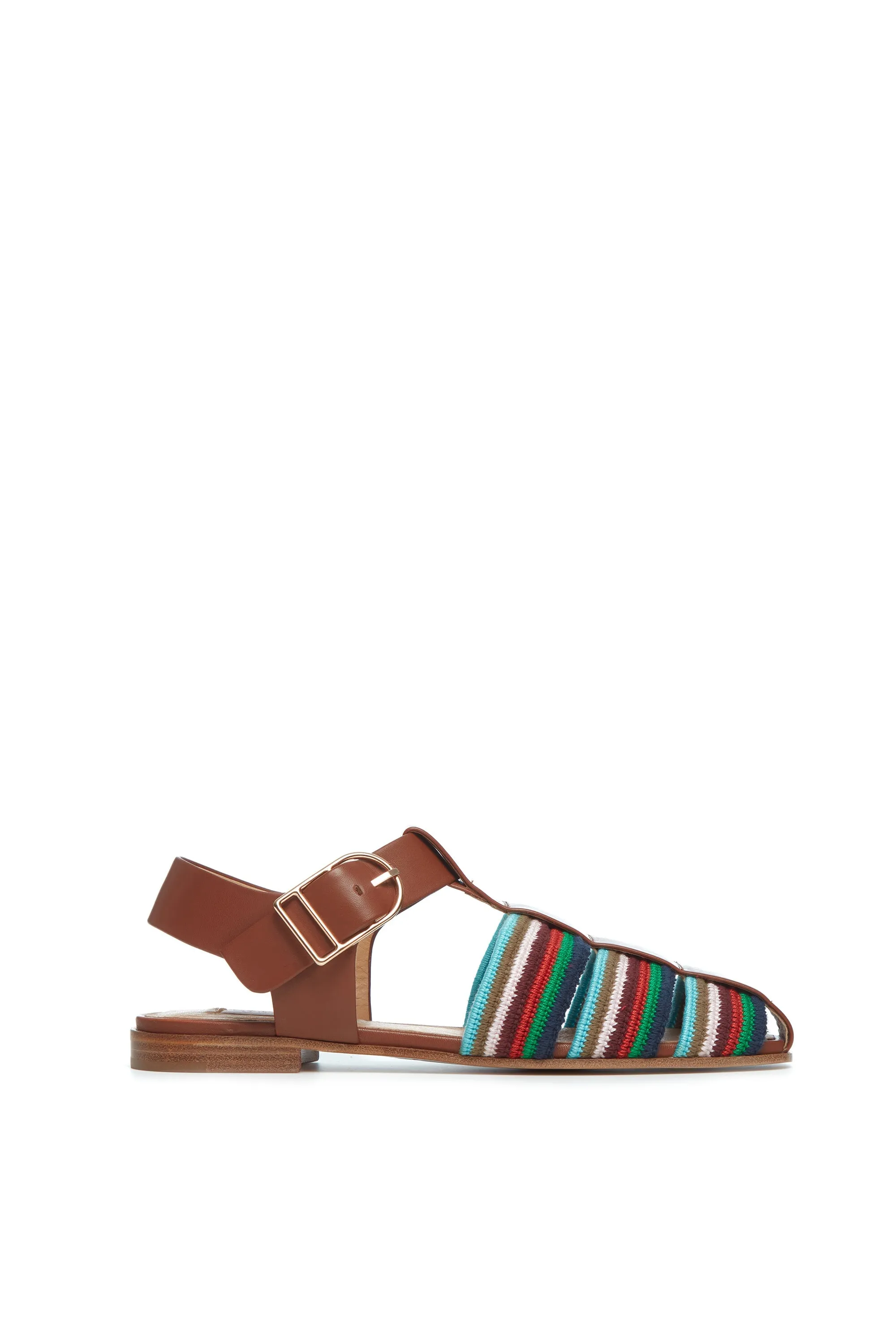 Calla Sandal in Cognac Multi Leather Crochet