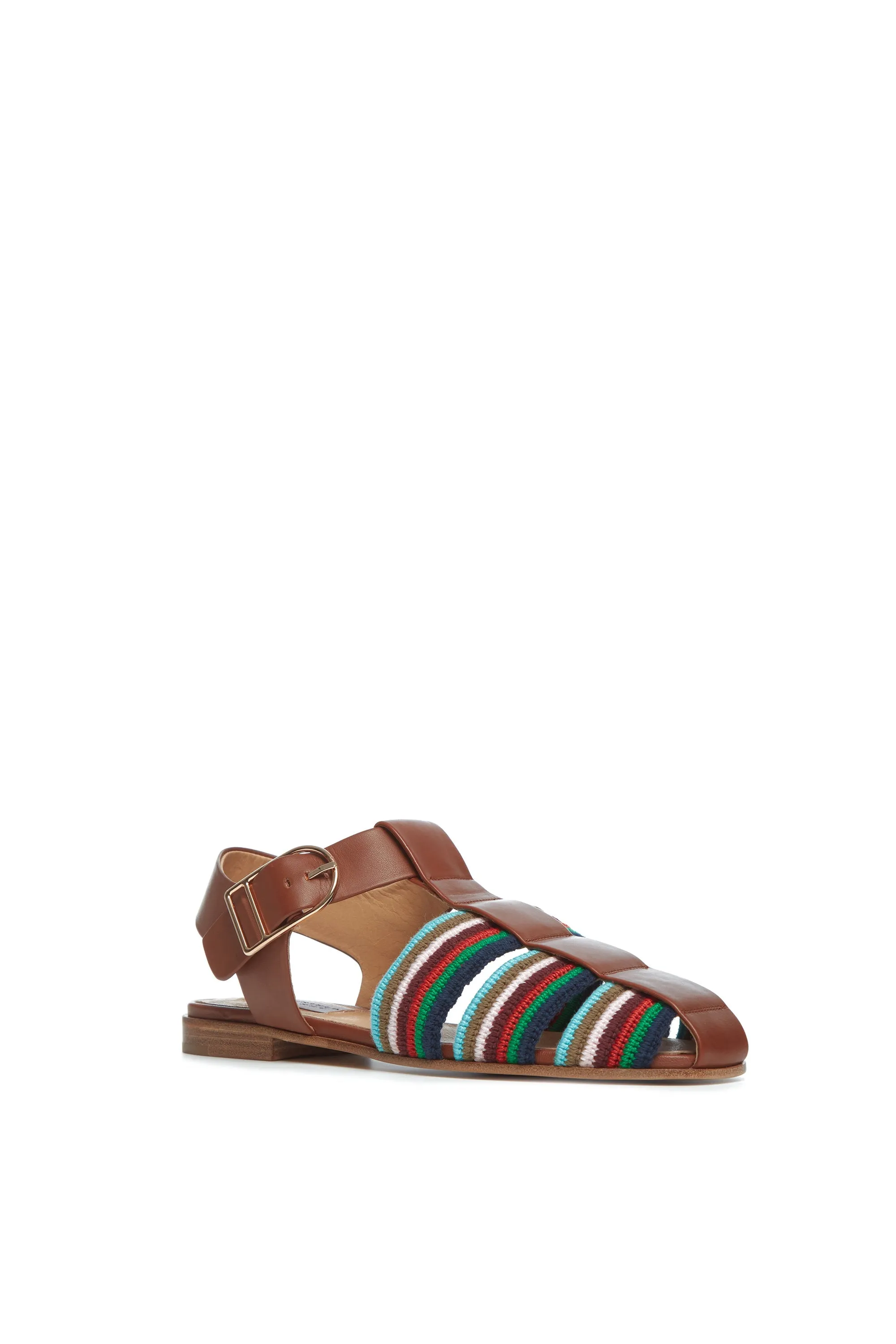 Calla Sandal in Cognac Multi Leather Crochet