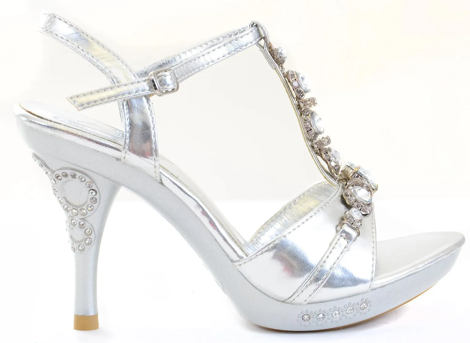 Chunky Jeweled Bling Crystals Silver Heels Formal Platform Sandals