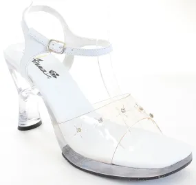 Clear Rhinestone Heel White Sandal Women's Low Heels