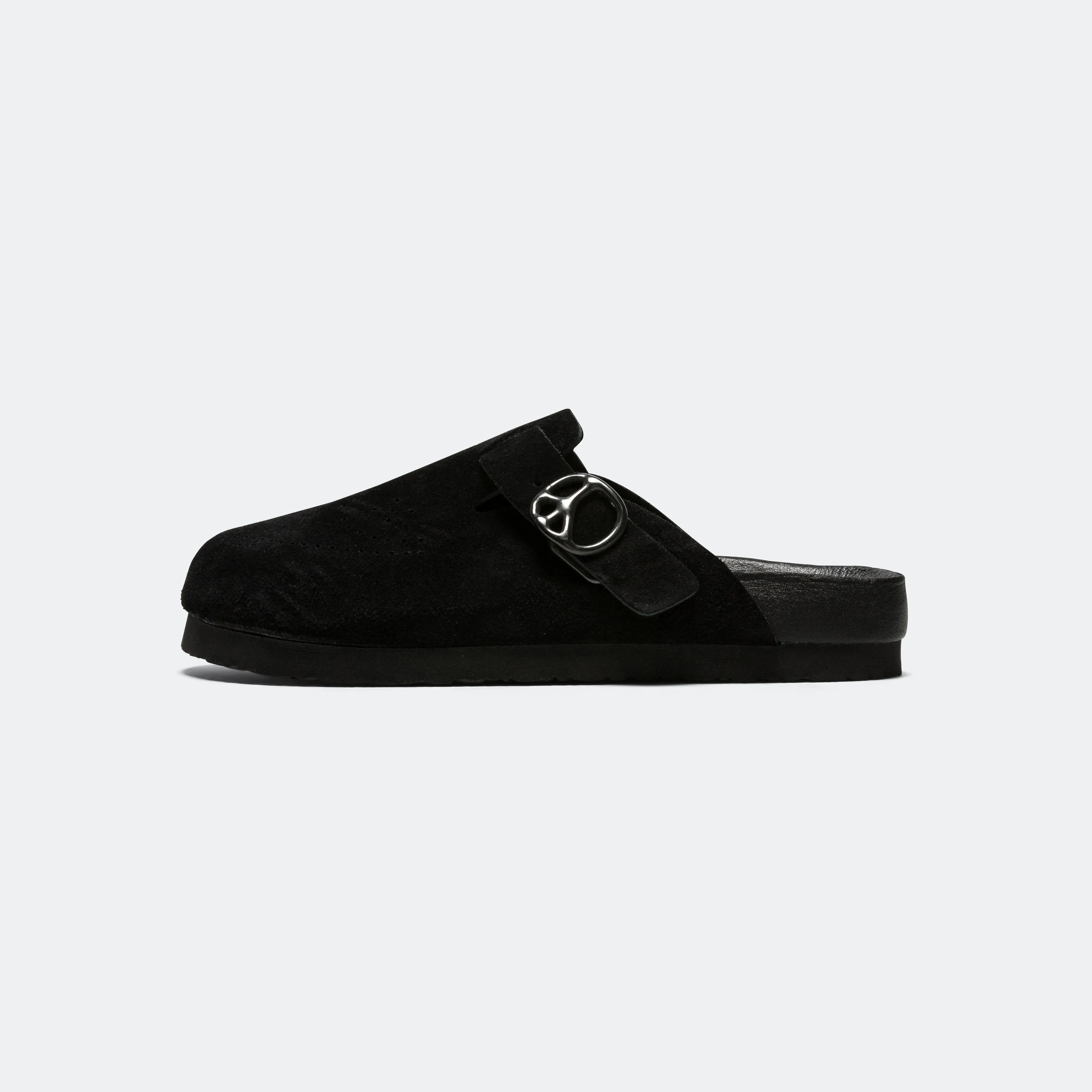 Clog Sandal - Black Suede Leather