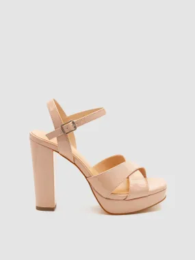 Criss-Cross Square Toe Platform Patent Leather Sandal