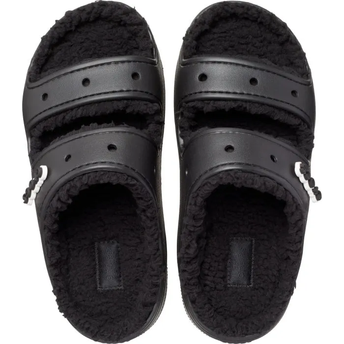 Crocs Classic Cozzzy Sandal Mens Womens Black - Fluffy