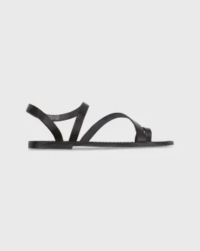 Diagonal Strap Sandal in Black Leather