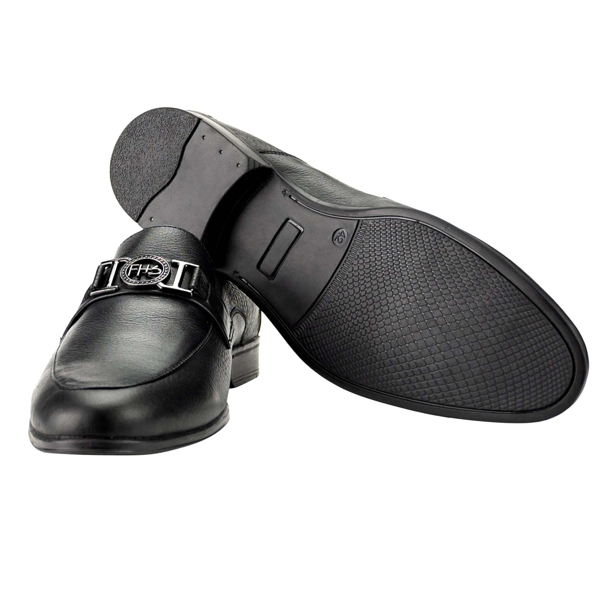 FHS Gun Metal Buckled Loafers-Black