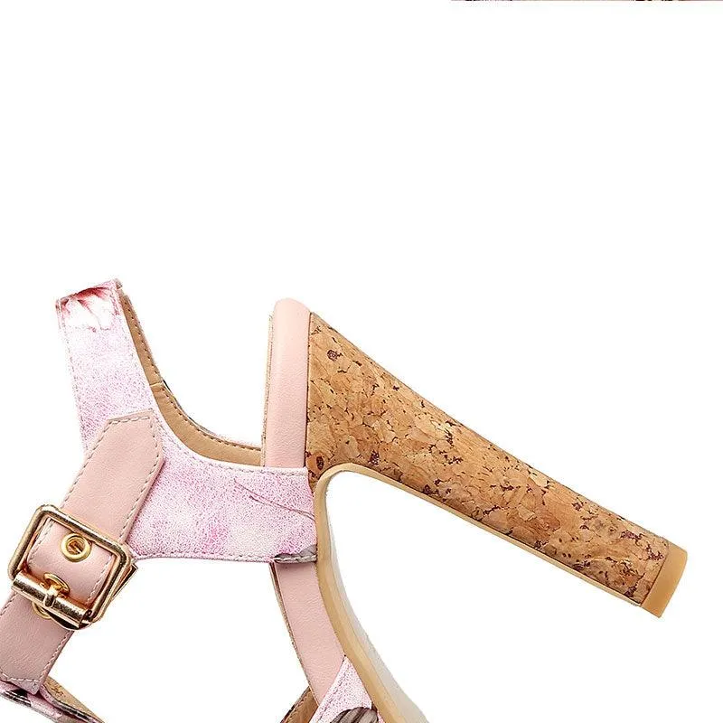 FLORAL CORK HEEL SANDAL