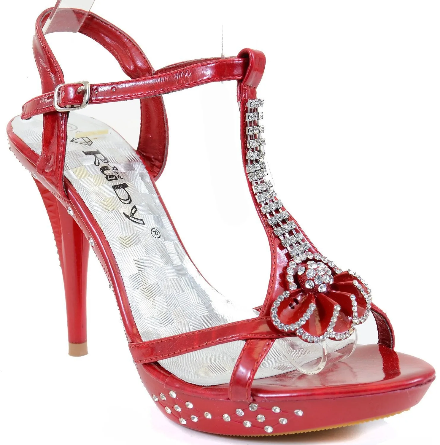 Flower Open Toe Rhinestone Strappy Stiletto High Heel Sandal Shoe