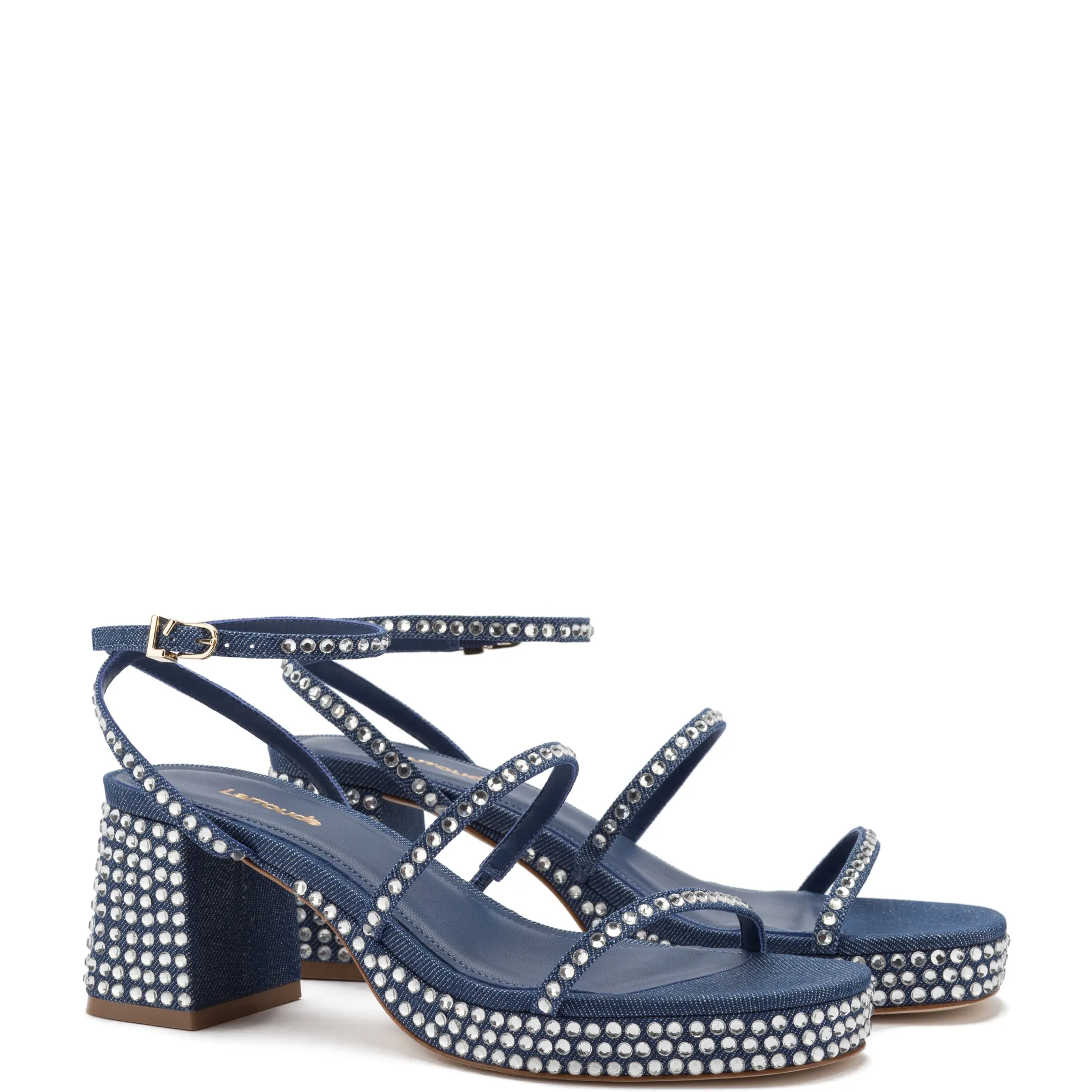 Gio Crystal Sandal In Blue Denim