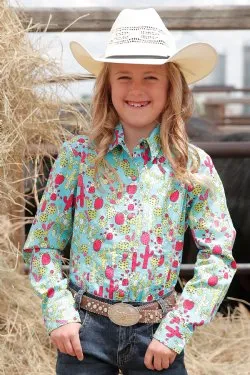 GIRL'S CRUEL GIRL CACTUS PRINT BUTTON-DOWN WESTERN