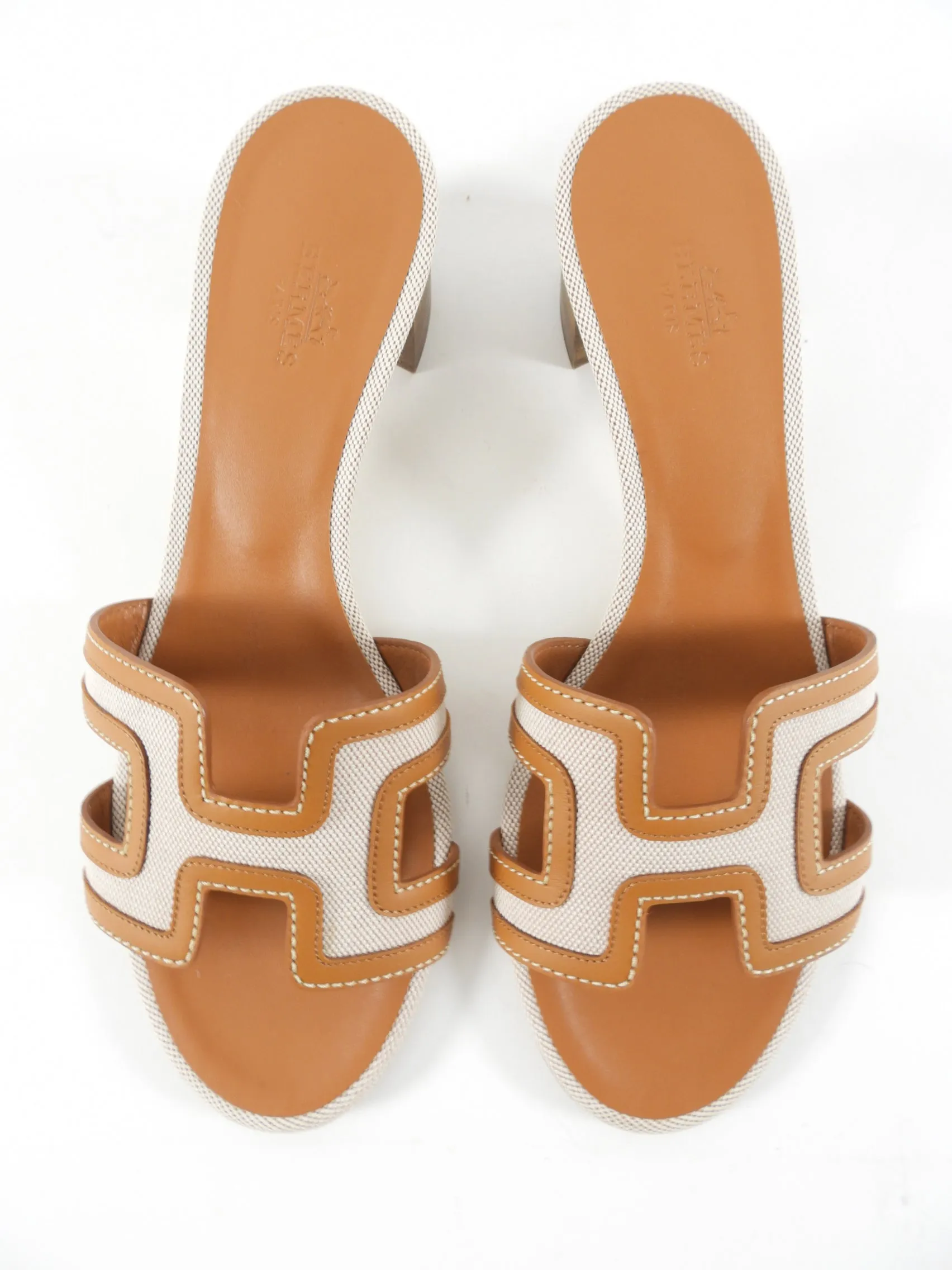 Hermes Oasis Sandal Brown Noisette and Toile Canvas - 37.5