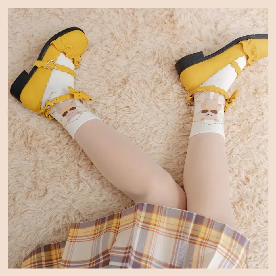 Meiruru leather shoes low heel sheep puff