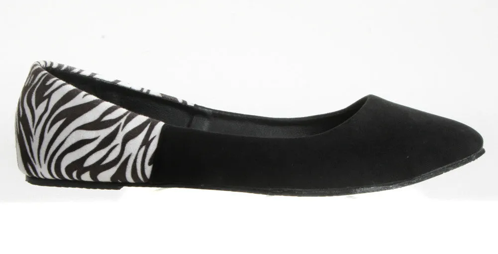 Melvina-03 Black Zebra Print Ballet Flats