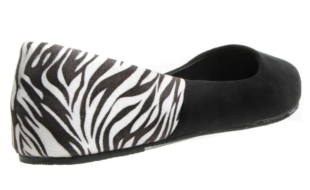 Melvina-03 Black Zebra Print Ballet Flats