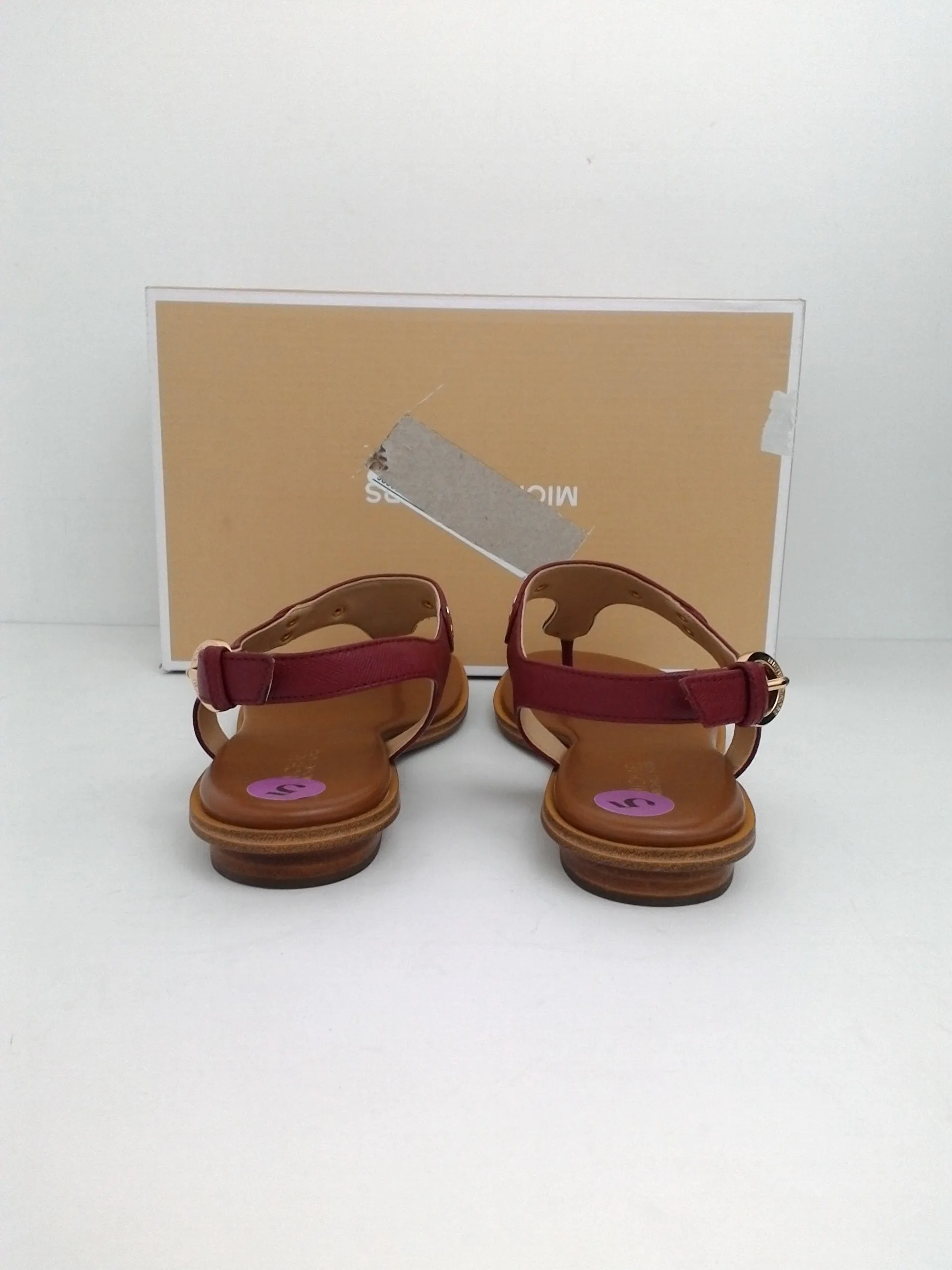 Michael Kors Women's Burnt Red MK Plate Thong Leather Sandal Size 5M