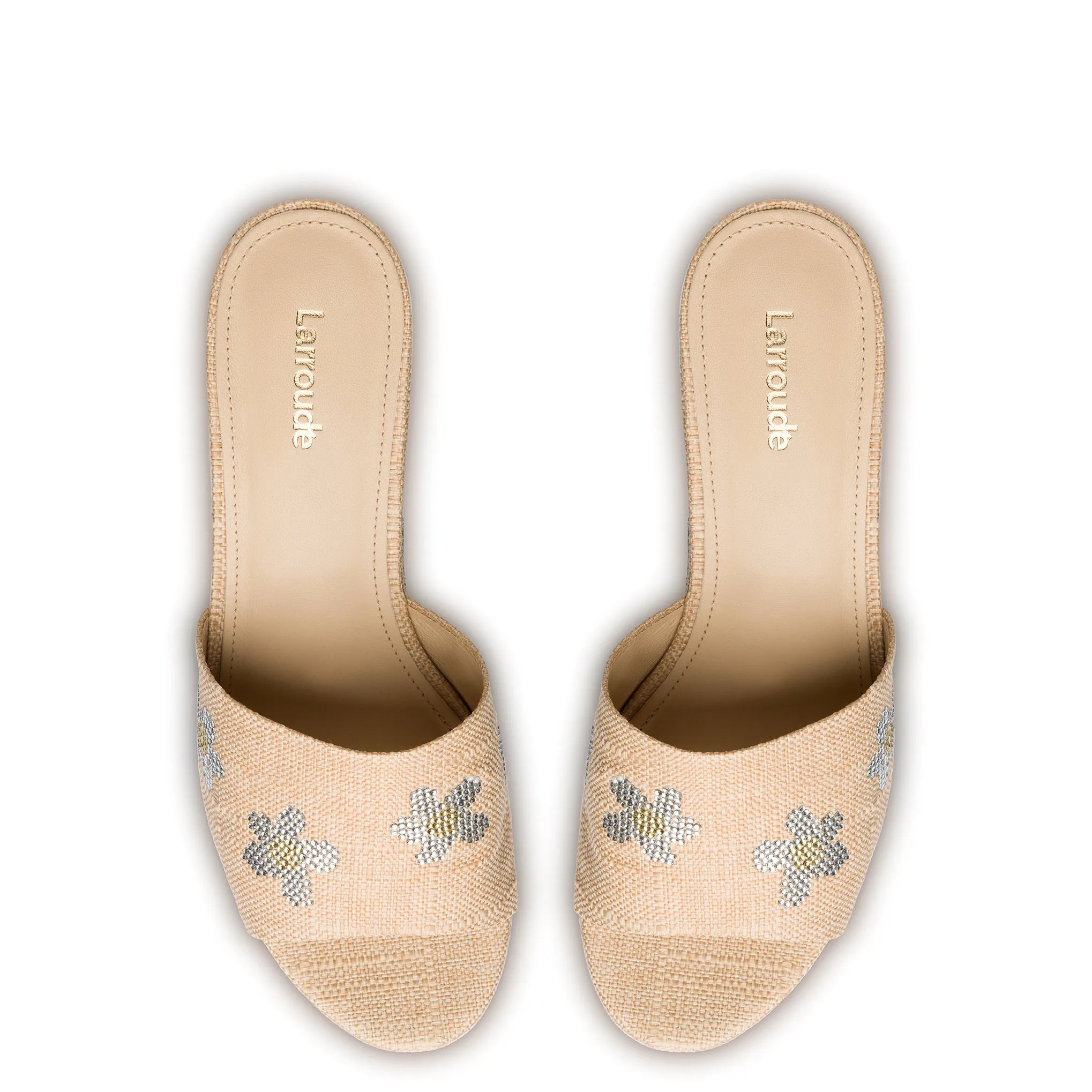 Miso Platform Sandal In Beige Raffia and Floral Crystals