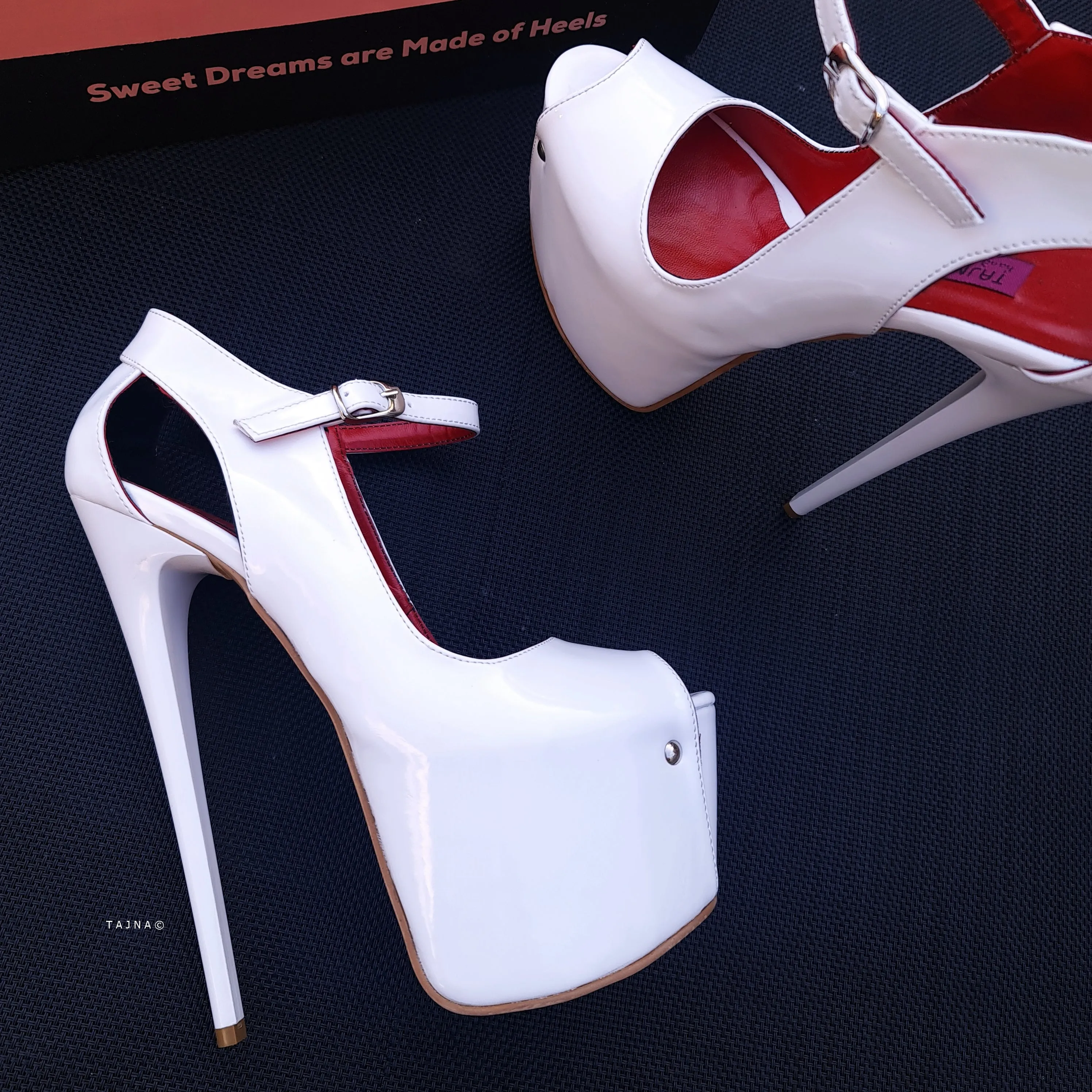 Modern Mary Jane White Gloss Open Toe Heels