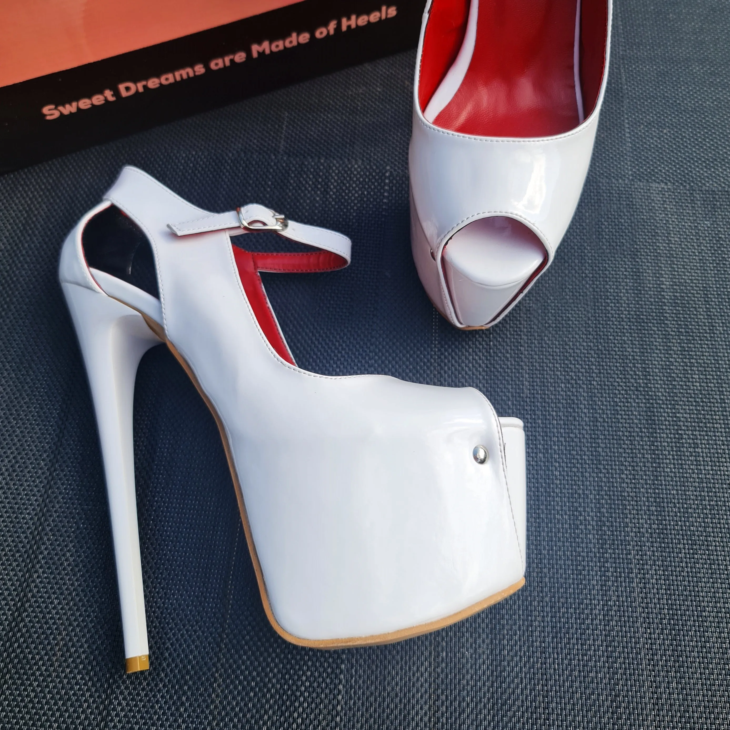 Modern Mary Jane White Gloss Open Toe Heels