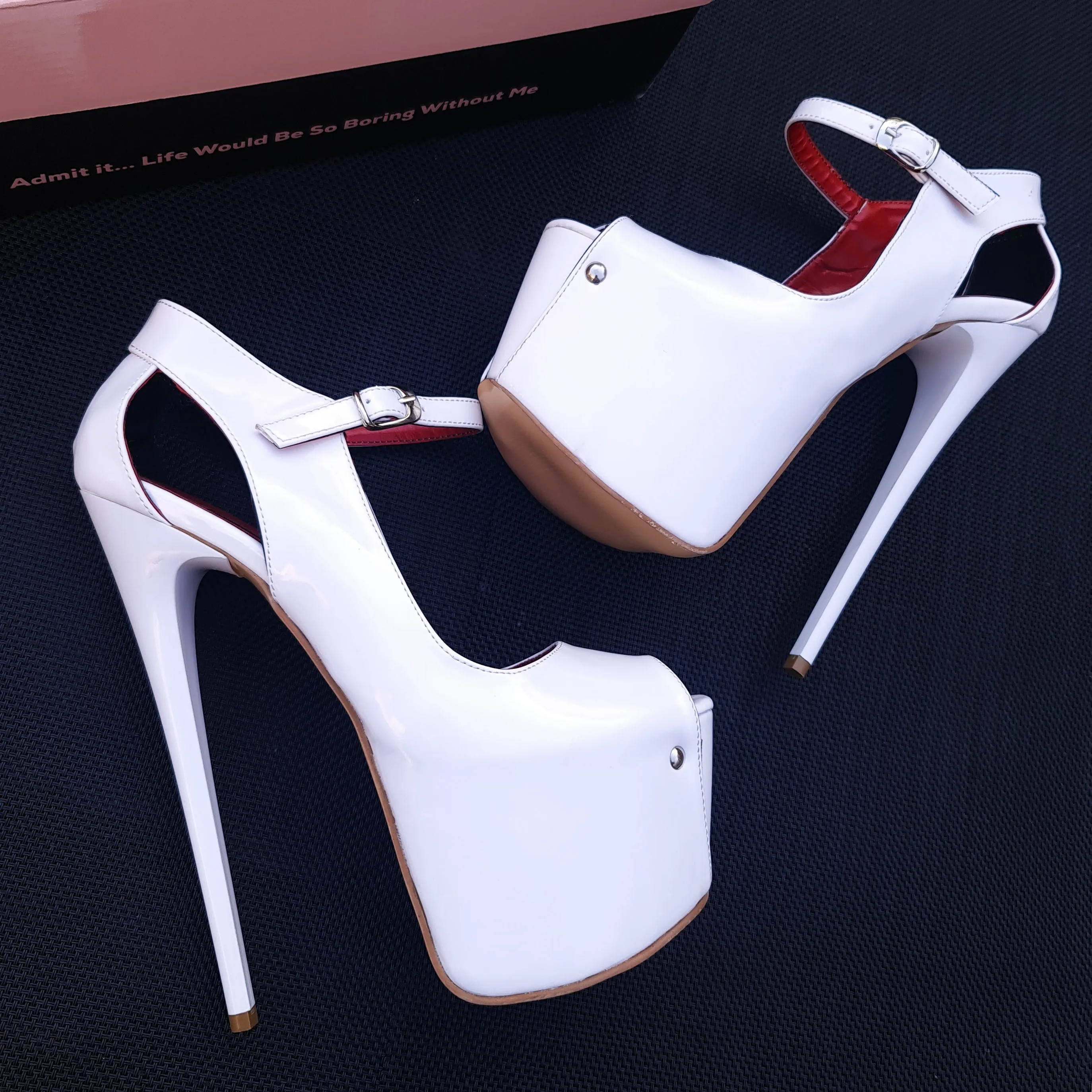 Modern Mary Jane White Gloss Open Toe Heels