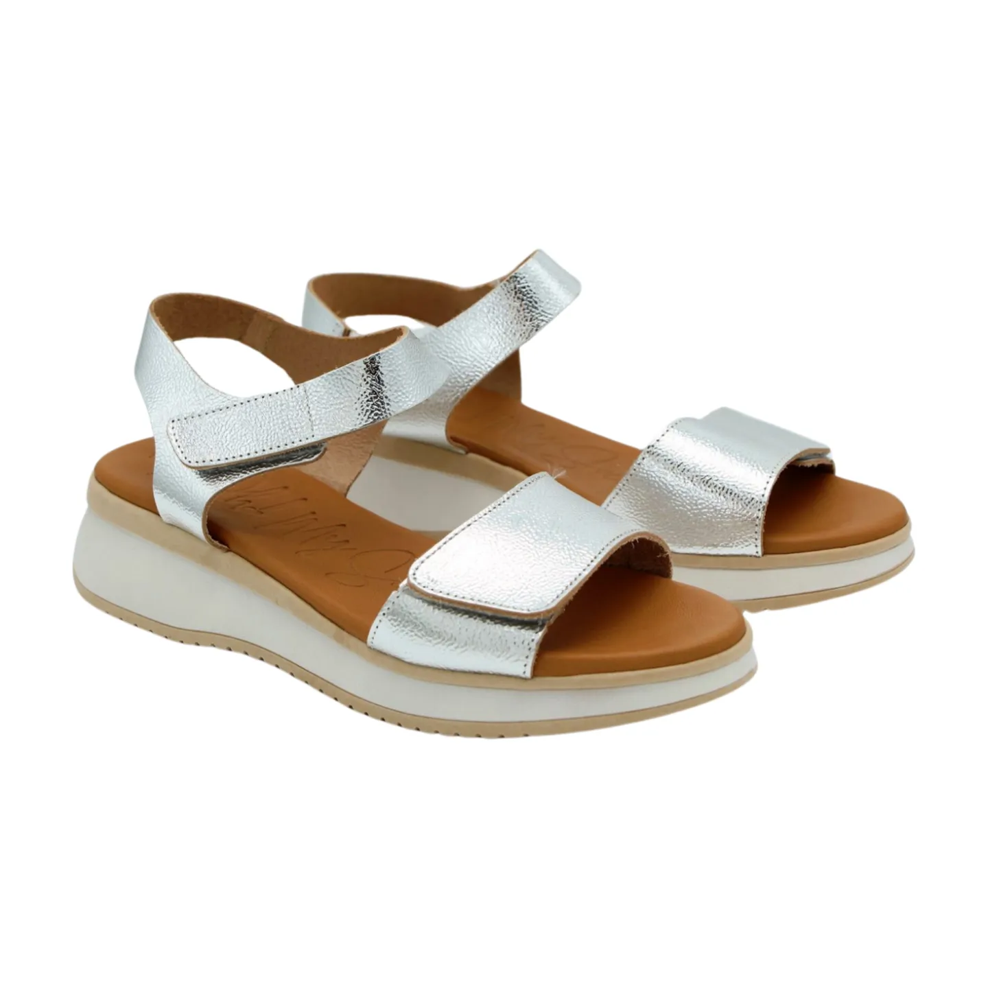 OH MY SANDALS  Silver 2 Strap Low Wedge Sandal 5411