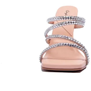 Qupid Gleaming Clear Crystal Strappy Sandal Pump