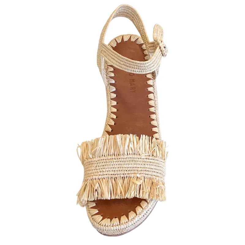 Raffia Wedge Fringe Sandal (Natural)