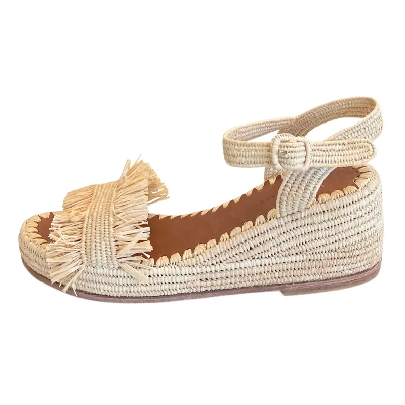 Raffia Wedge Fringe Sandal (Natural)