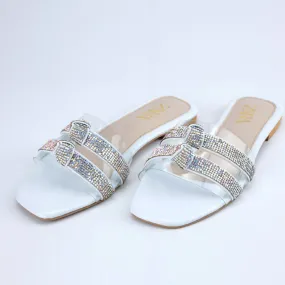 Rhinestone Strap Knot Sparkly Clear Flat Sandal