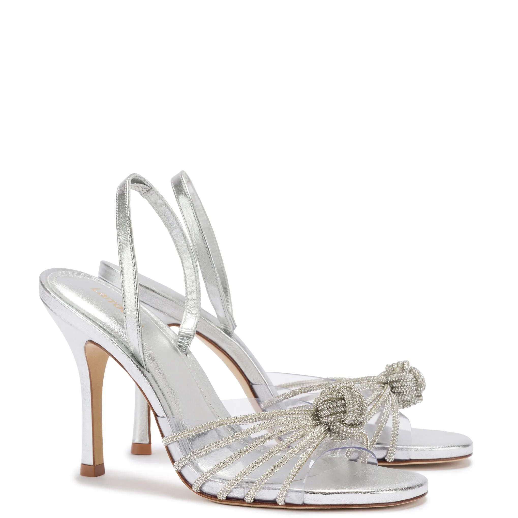 Valerie Crystal Slingback Sandal In Silver Metallic Leather