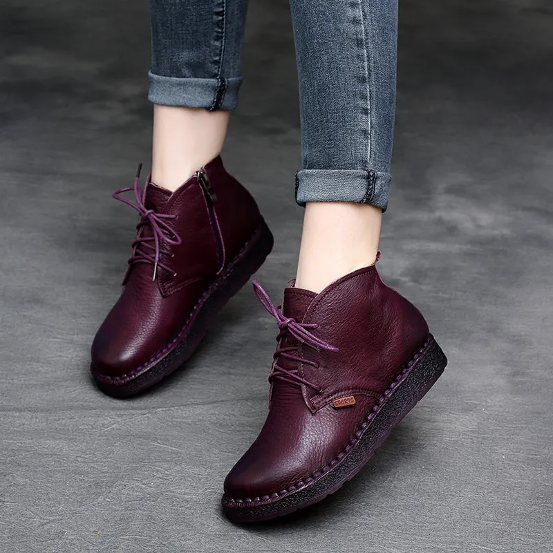 Women Cowhide Soft Casual Retro Ankle Boots