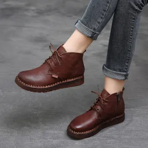 Women Cowhide Soft Casual Retro Ankle Boots