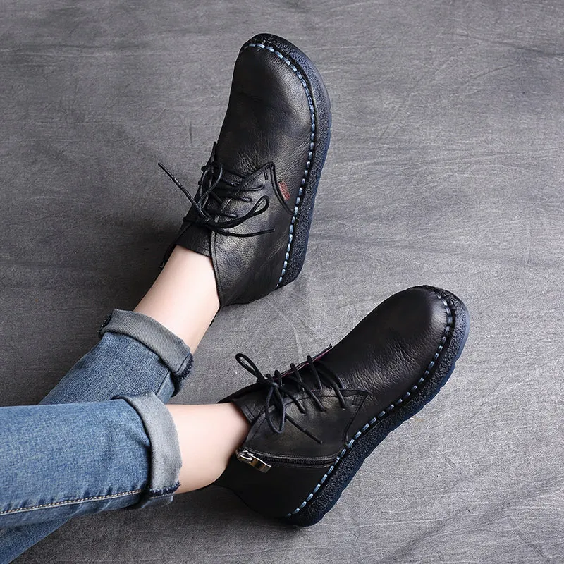 Women Cowhide Soft Casual Retro Ankle Boots