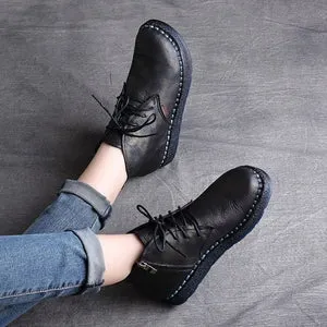 Women Cowhide Soft Casual Retro Ankle Boots